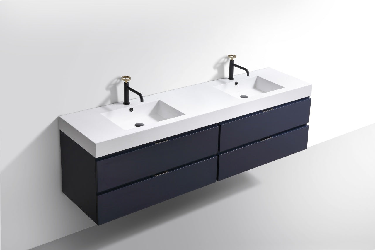 Bliss 80″ Blue Wall Mount Double Sink Modern Bathroom Vanity