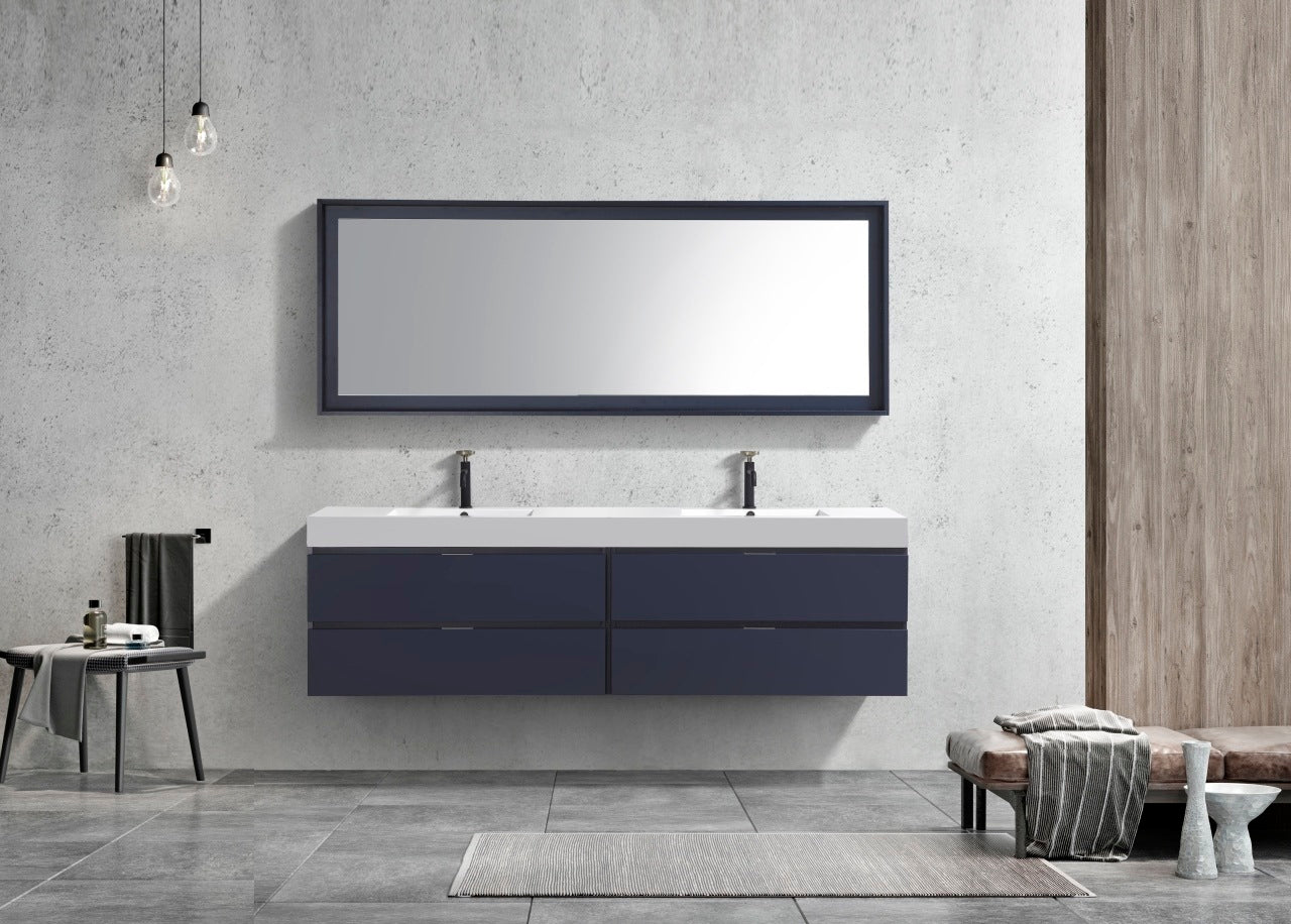 Bliss 80″ Blue Wall Mount Double Sink Modern Bathroom Vanity