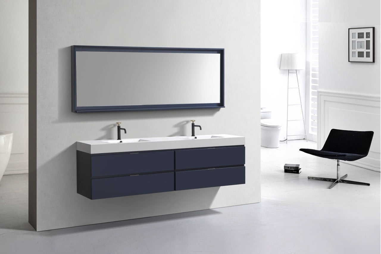 Bliss 72″ Blue Wall Mount Double Sink Modern Bathroom Vanity