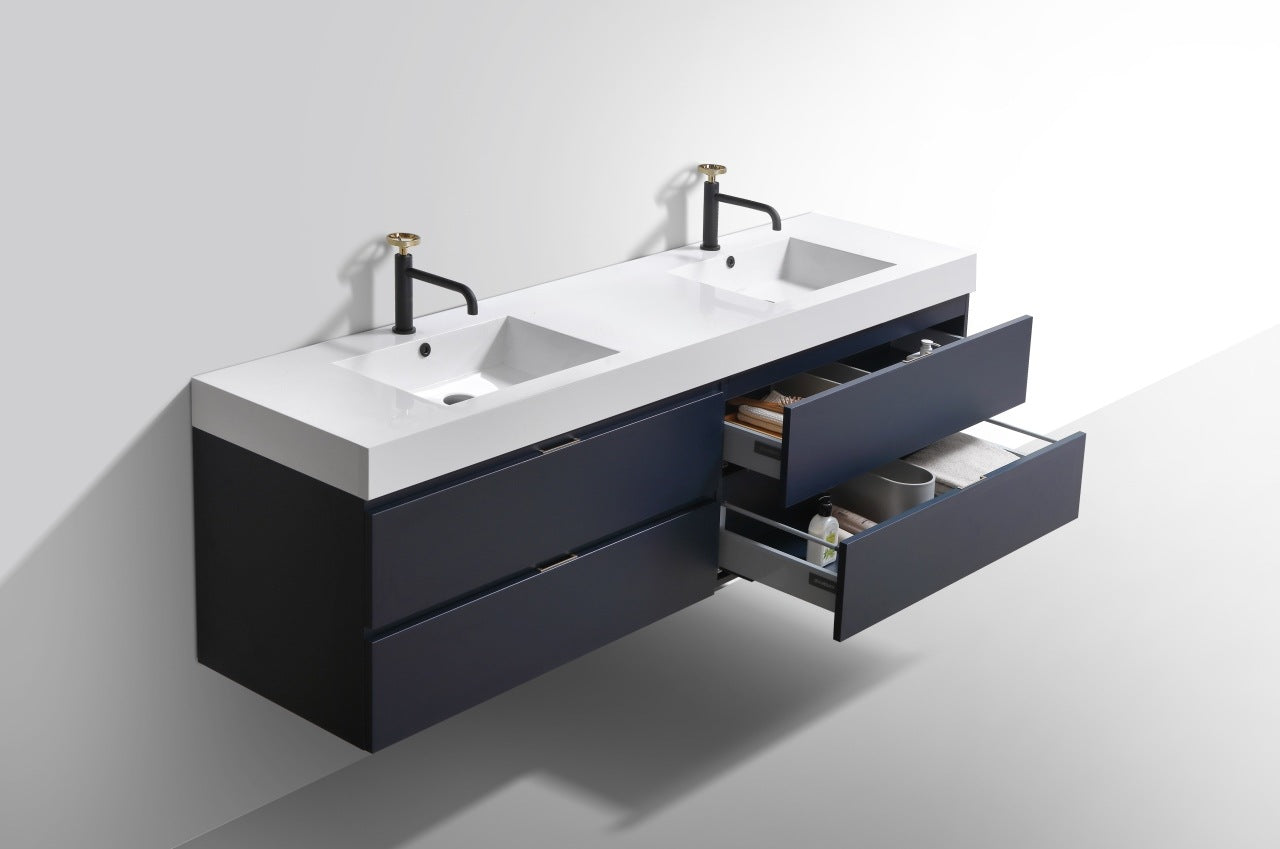 Bliss 72″ Blue Wall Mount Double Sink Modern Bathroom Vanity