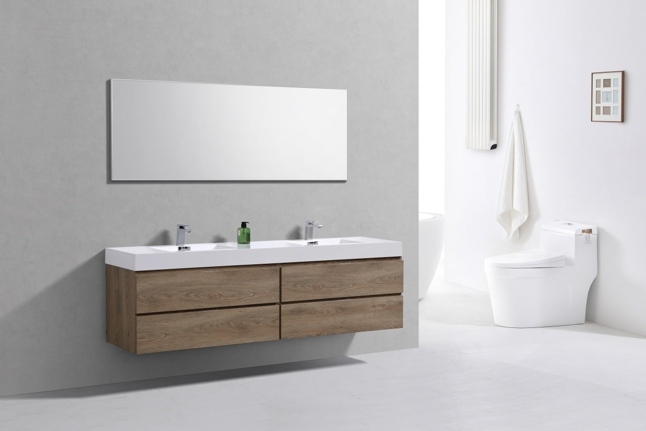 Bliss 80″ Butternut Wall Mount Double Sink Modern Bathroom Vanity