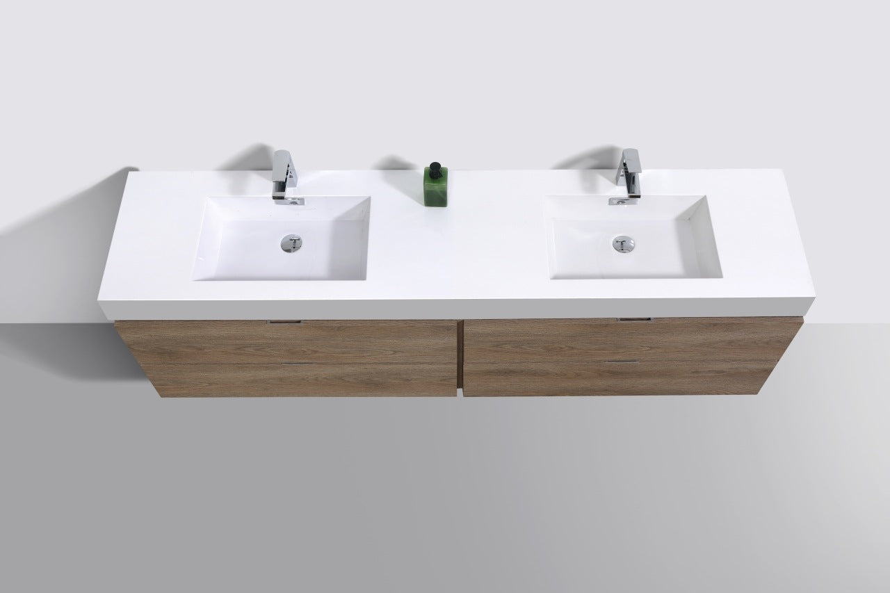 Bliss 80″ Butternut Wall Mount Double Sink Modern Bathroom Vanity