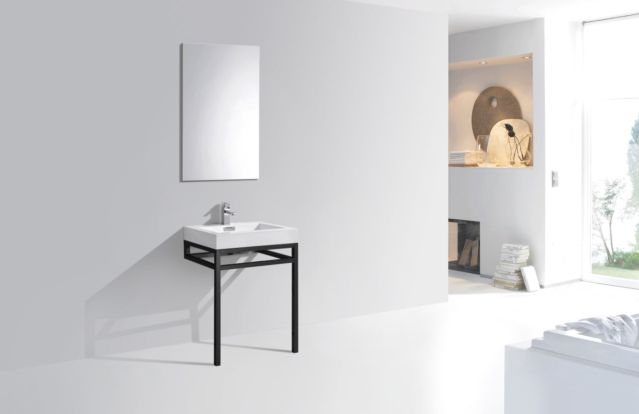 Haus 24″ Stainless Steel Console w/ White Acrylic Sink – Matte Black