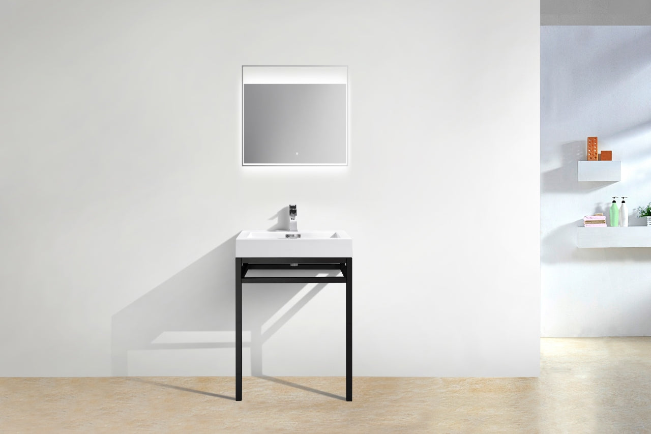 Haus 24″ Stainless Steel Console w/ White Acrylic Sink – Matte Black