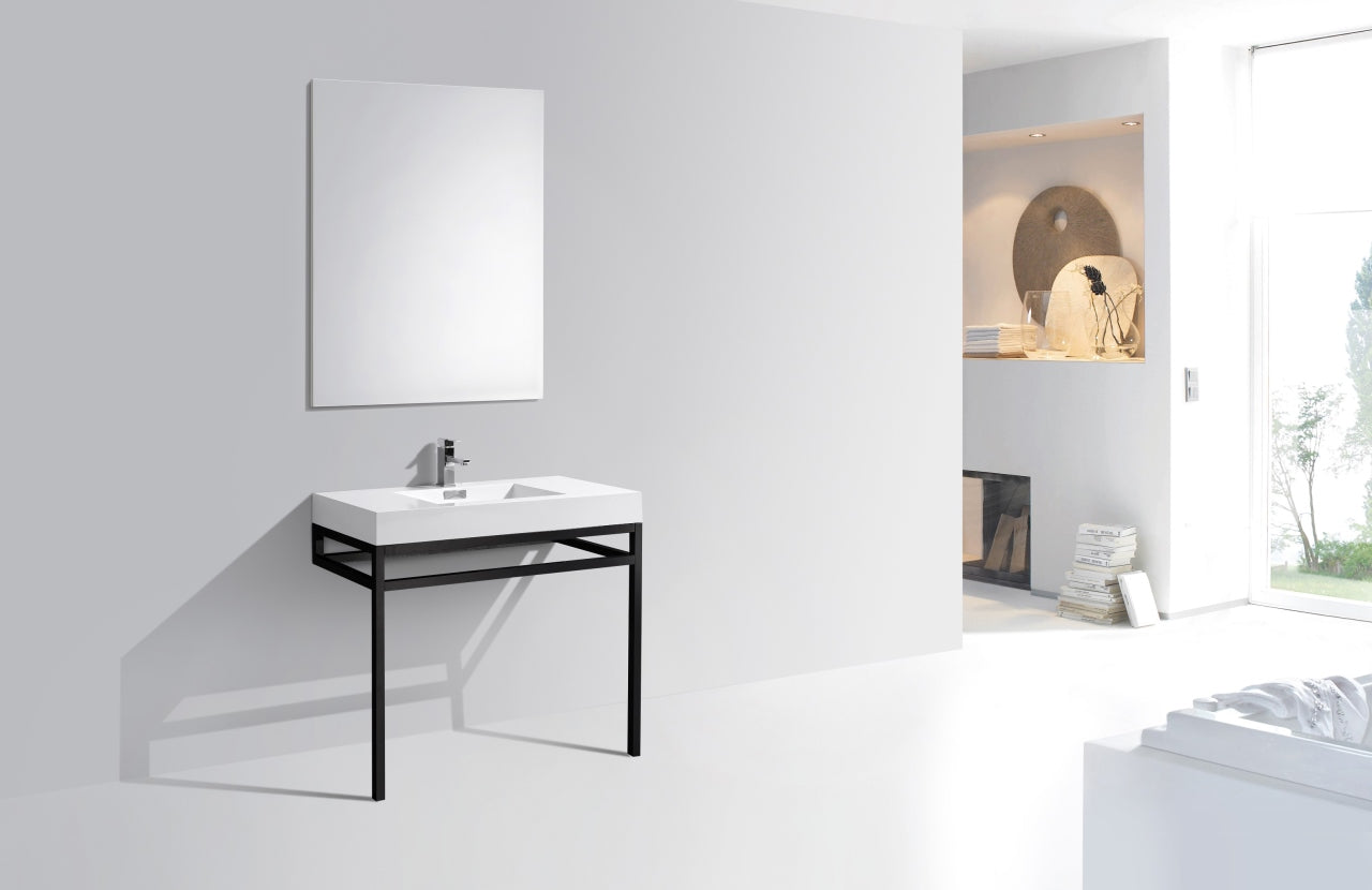 Haus 36″ Stainless Steel Console w/ White Acrylic Sink – Matte Black