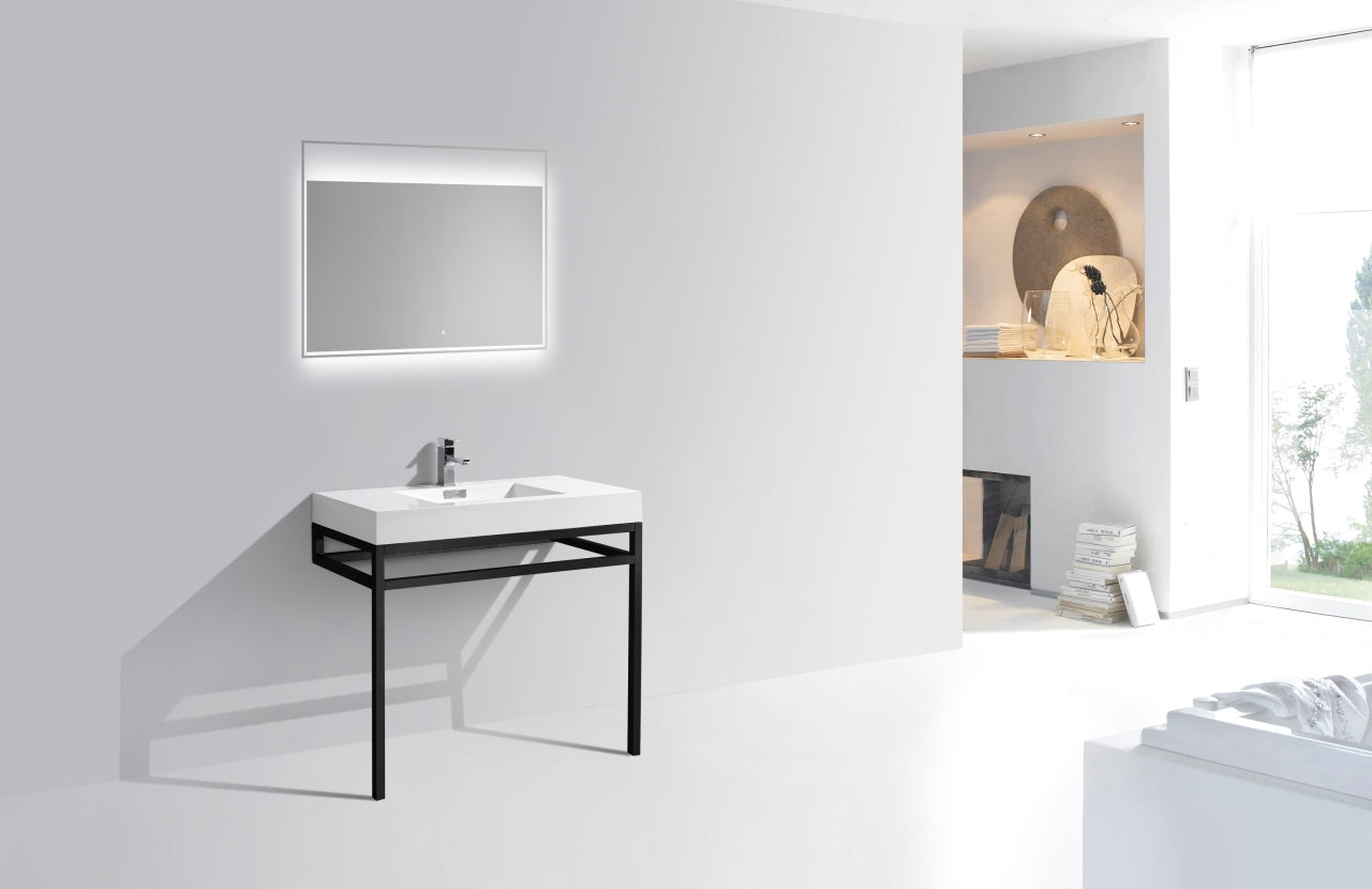 Haus 36″ Stainless Steel Console w/ White Acrylic Sink – Matte Black