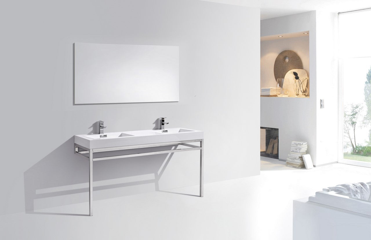 Haus 60″ Double Sink Stainless Steel Console w/ White Acrylic Sink – Chrome