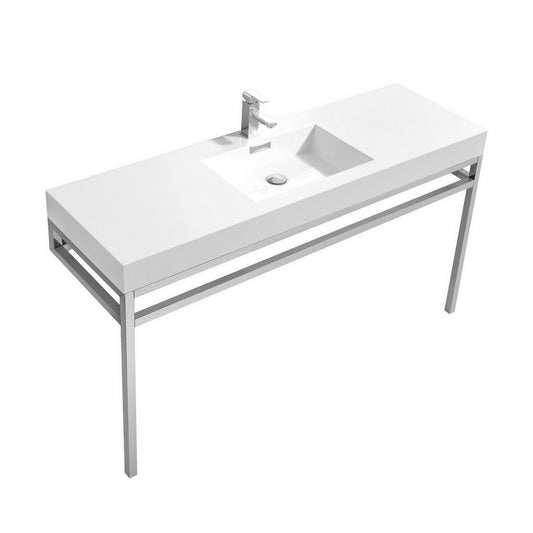 Haus 60″ Single Sink Stainless Steel Console w/ White Acrylic Sink – Chrome