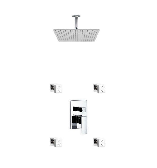 Aqua Piazza Brass Shower Set w/ 20″ Ceiling Mount Square Rain Shower and 4 Body Jets