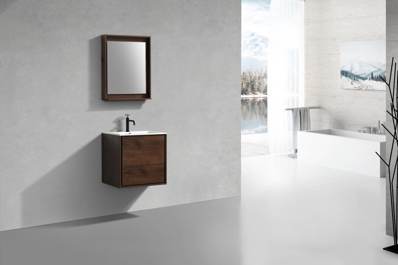 De Lusso 24″ Rose Wood Wall Mount Modern Bathroom Vanity
