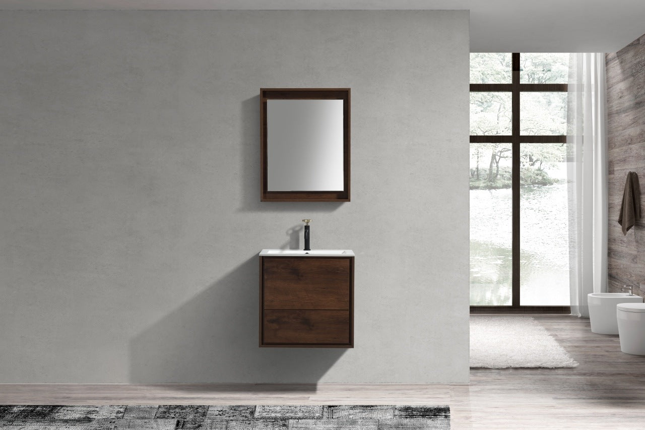 De Lusso 24″ Rose Wood Wall Mount Modern Bathroom Vanity
