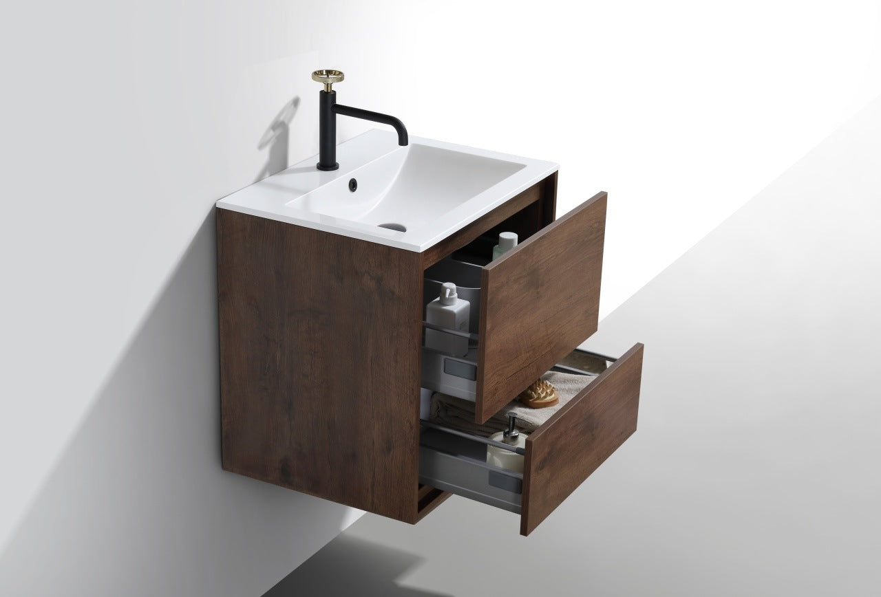 De Lusso 24″ Rose Wood Wall Mount Modern Bathroom Vanity