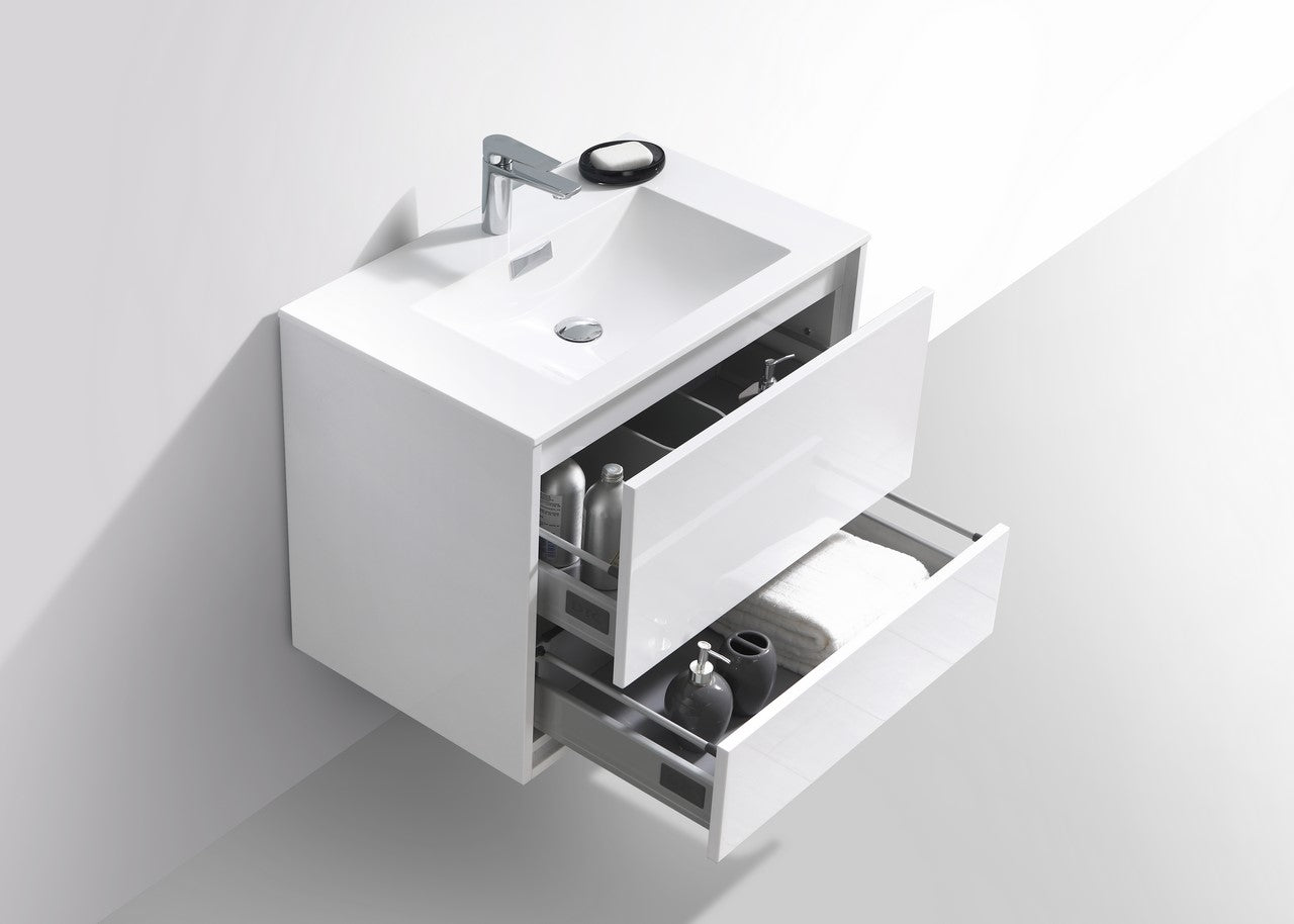 De Lusso 30″ High Gloss White Wall Mount Modern Bathroom Vanity