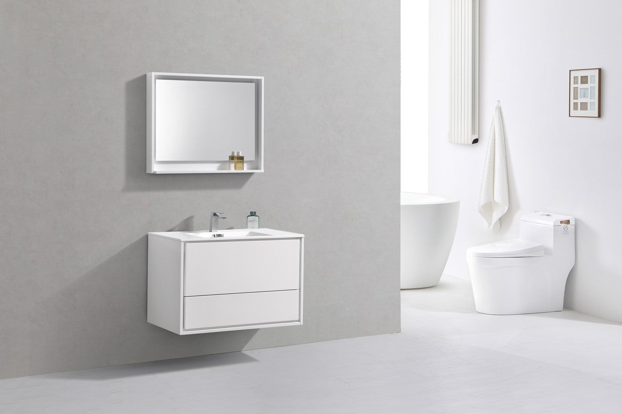 De Lusso 36″ High Gloss White Wall Mount Modern Bathroom Vanity