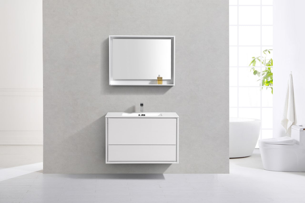 De Lusso 36″ High Gloss White Wall Mount Modern Bathroom Vanity