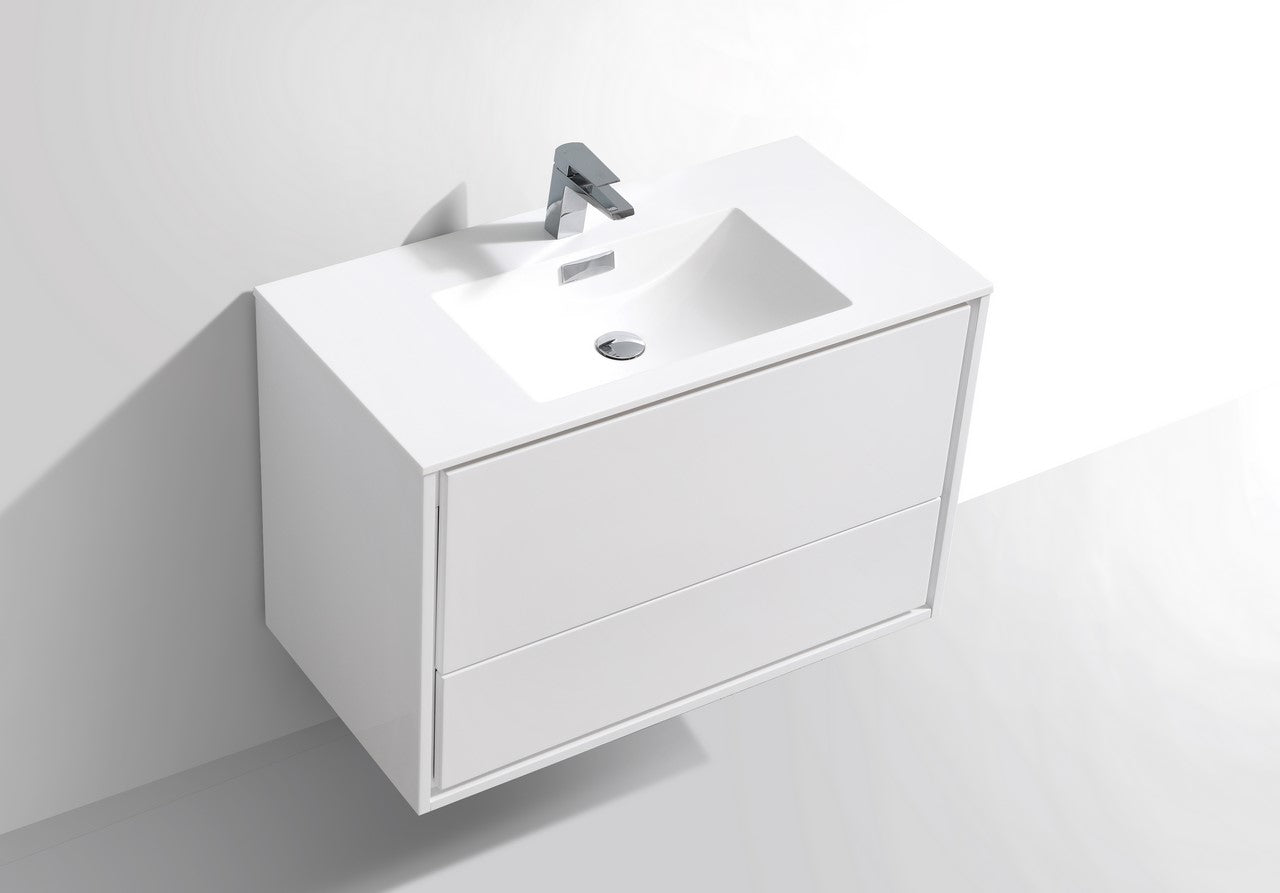 De Lusso 36″ High Gloss White Wall Mount Modern Bathroom Vanity