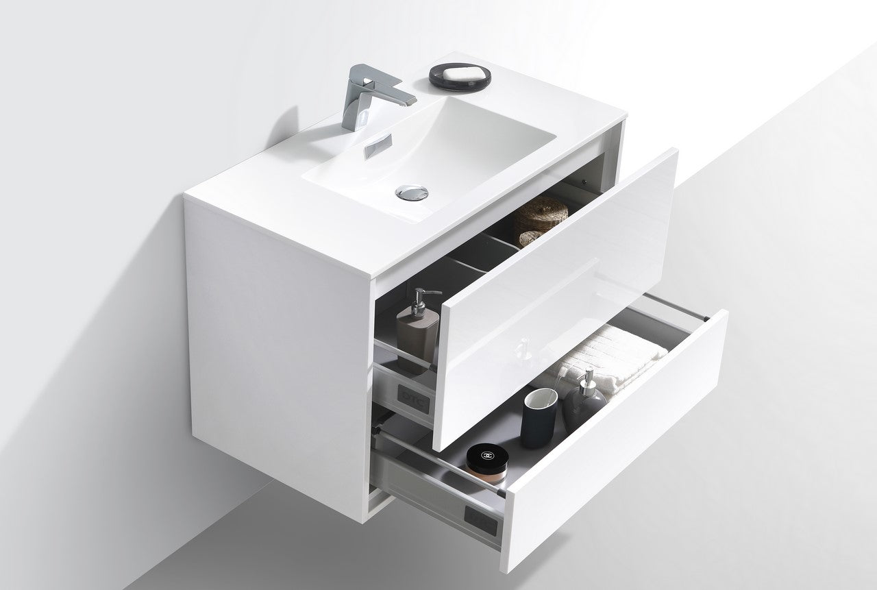 De Lusso 36″ High Gloss White Wall Mount Modern Bathroom Vanity