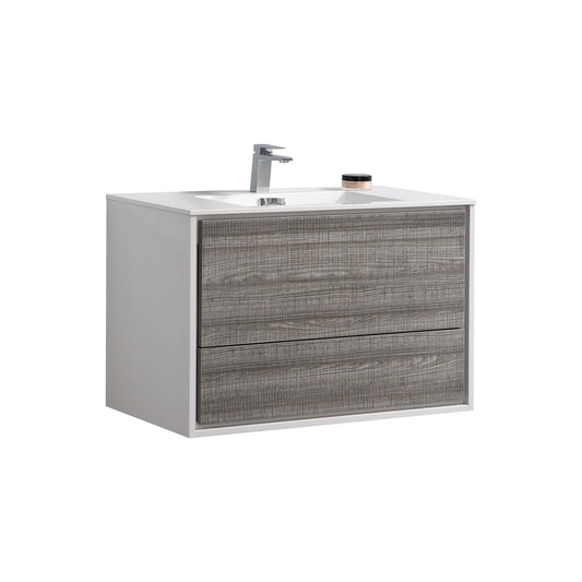 De Lusso 36″ Ash Gray Wall Mount Modern Bathroom Vanity