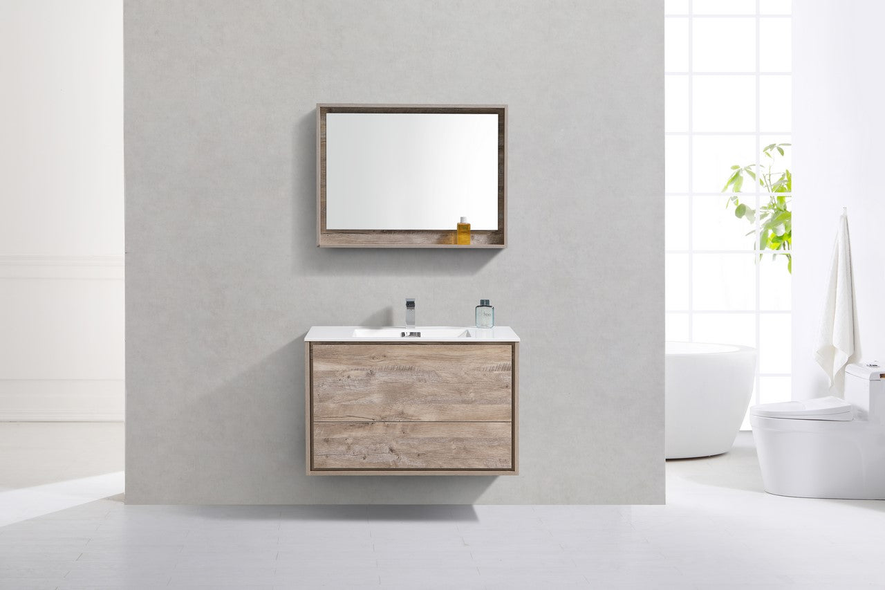De Lusso 36″ Nature Wood Wall Mount Modern Bathroom Vanity