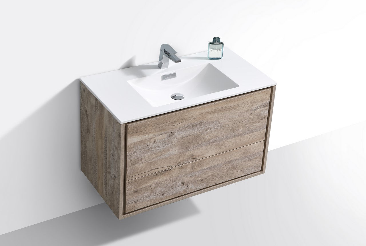De Lusso 36″ Nature Wood Wall Mount Modern Bathroom Vanity