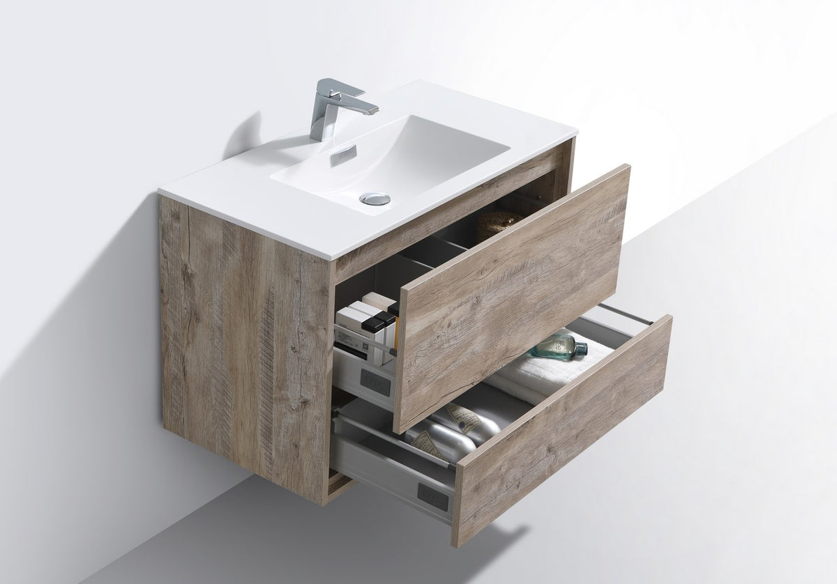 De Lusso 36″ Nature Wood Wall Mount Modern Bathroom Vanity