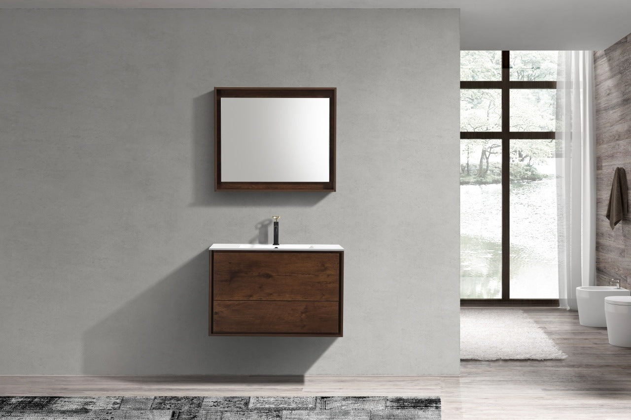 De Lusso 36″ Rose Wood Wall Mount Modern Bathroom Vanity