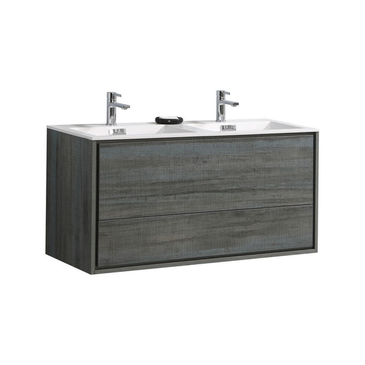 De Lusso 48″ Double Sink Ocean Gray Wall Mount Modern Bathroom Vanity