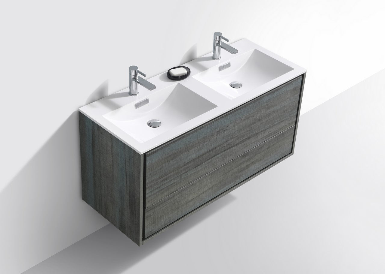 De Lusso 48″ Double Sink Ocean Gray Wall Mount Modern Bathroom Vanity
