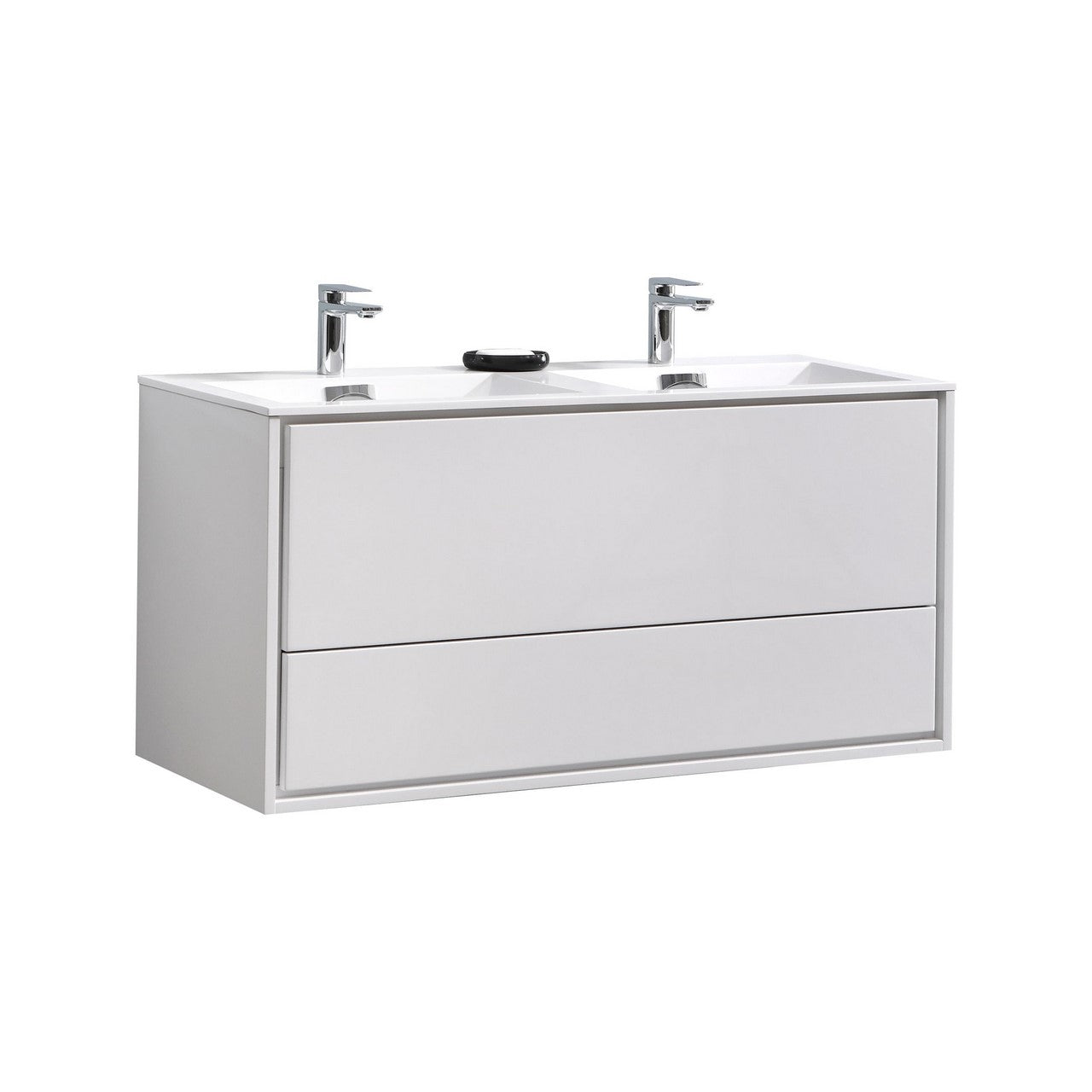 De Lusso 48″ Double Sink High Gloss White Wall Mount Modern Bathroom Vanity