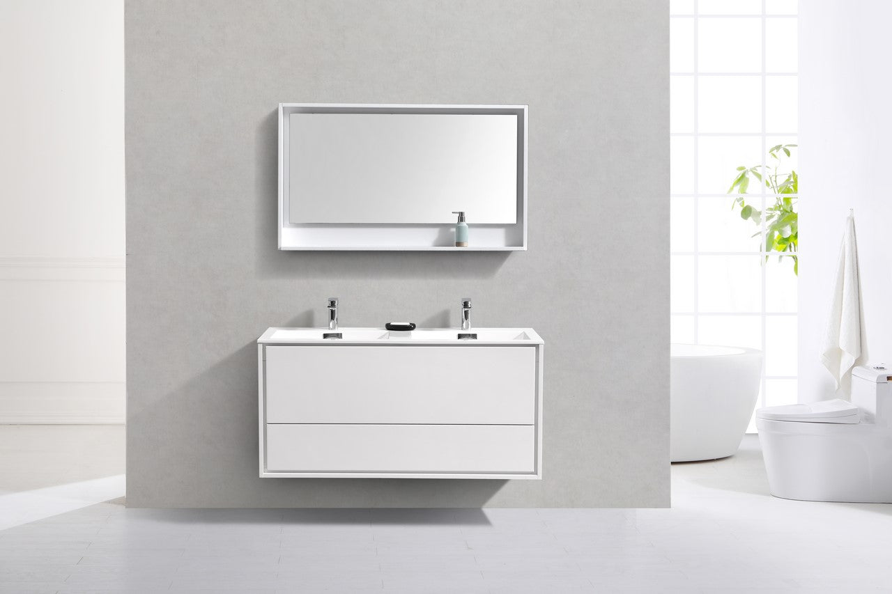 De Lusso 48″ Double Sink High Gloss White Wall Mount Modern Bathroom Vanity