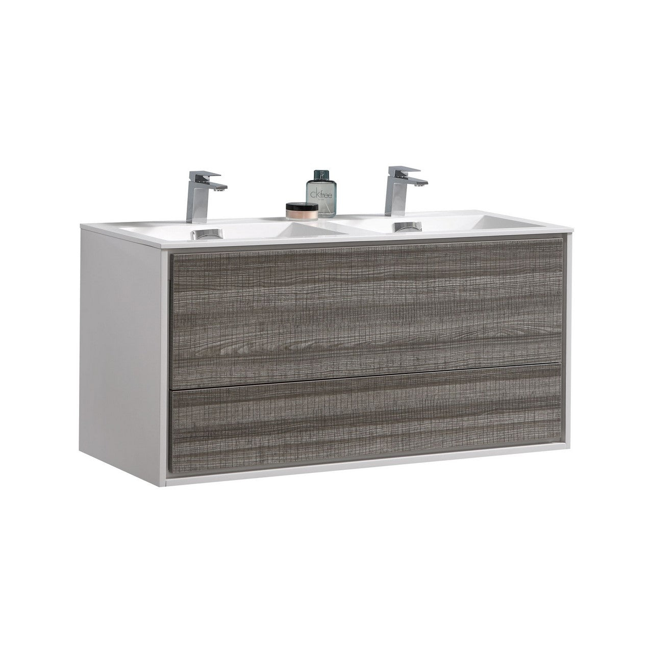 De Lusso 48″ Double Sink Ash Gray Wall Mount Modern Bathroom Vanity