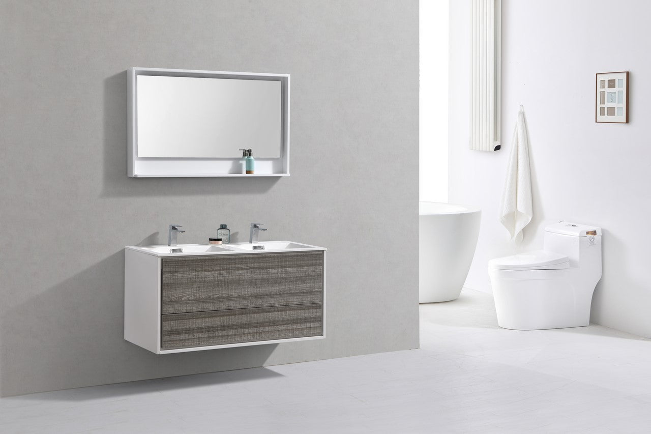 De Lusso 48″ Double Sink Ash Gray Wall Mount Modern Bathroom Vanity