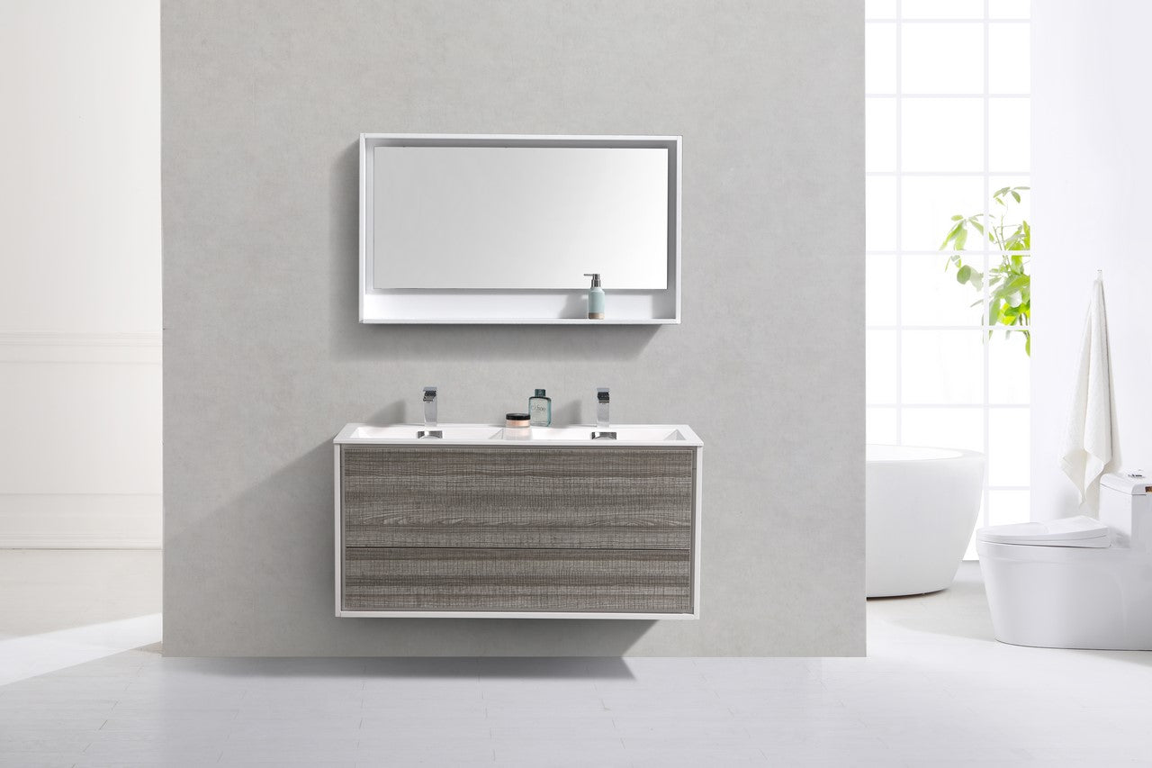 De Lusso 48″ Double Sink Ash Gray Wall Mount Modern Bathroom Vanity