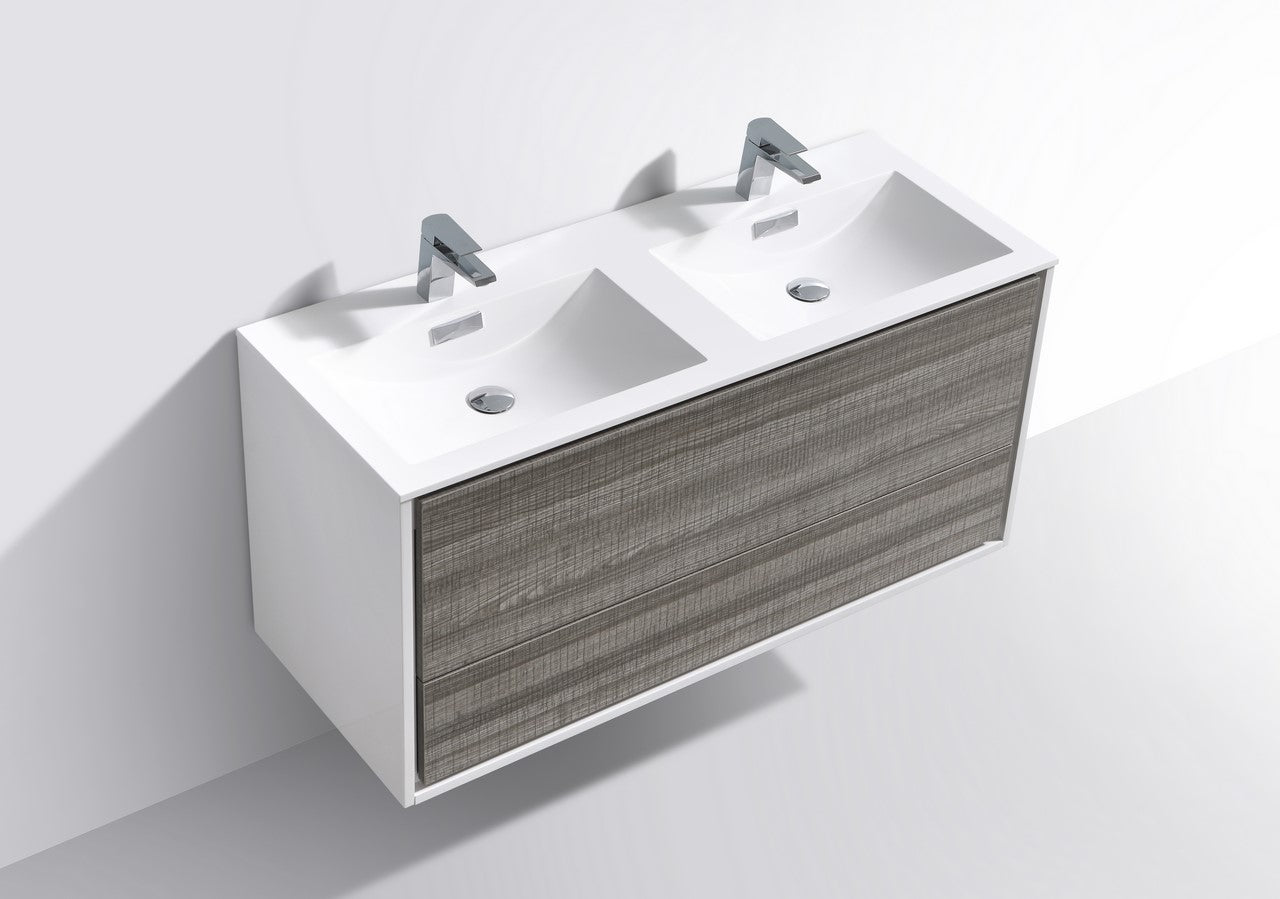 De Lusso 48″ Double Sink Ash Gray Wall Mount Modern Bathroom Vanity