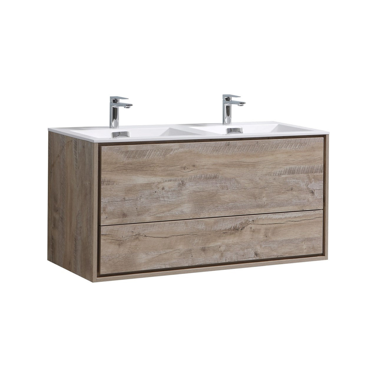 De Lusso 48″ Double Sink Nature Wood Wall Mount Modern Bathroom Vanity