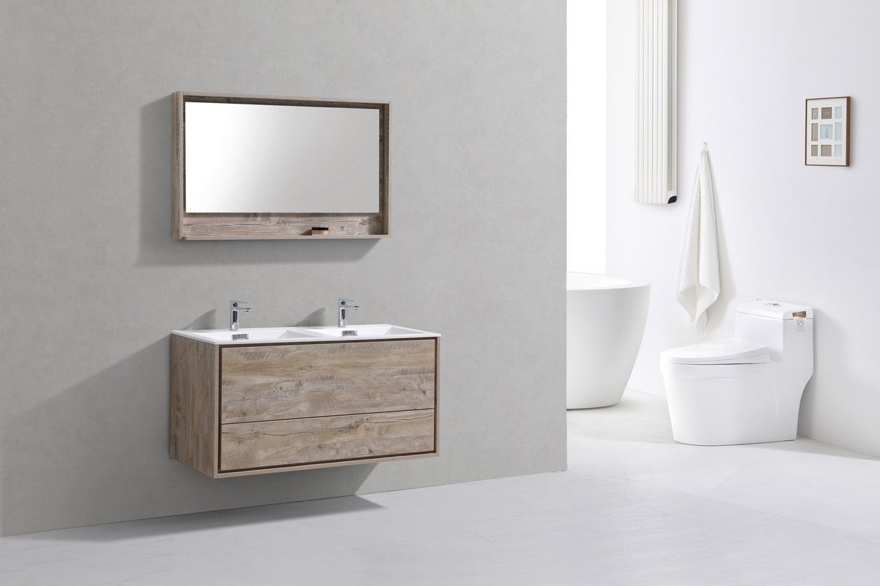 De Lusso 48″ Double Sink Nature Wood Wall Mount Modern Bathroom Vanity