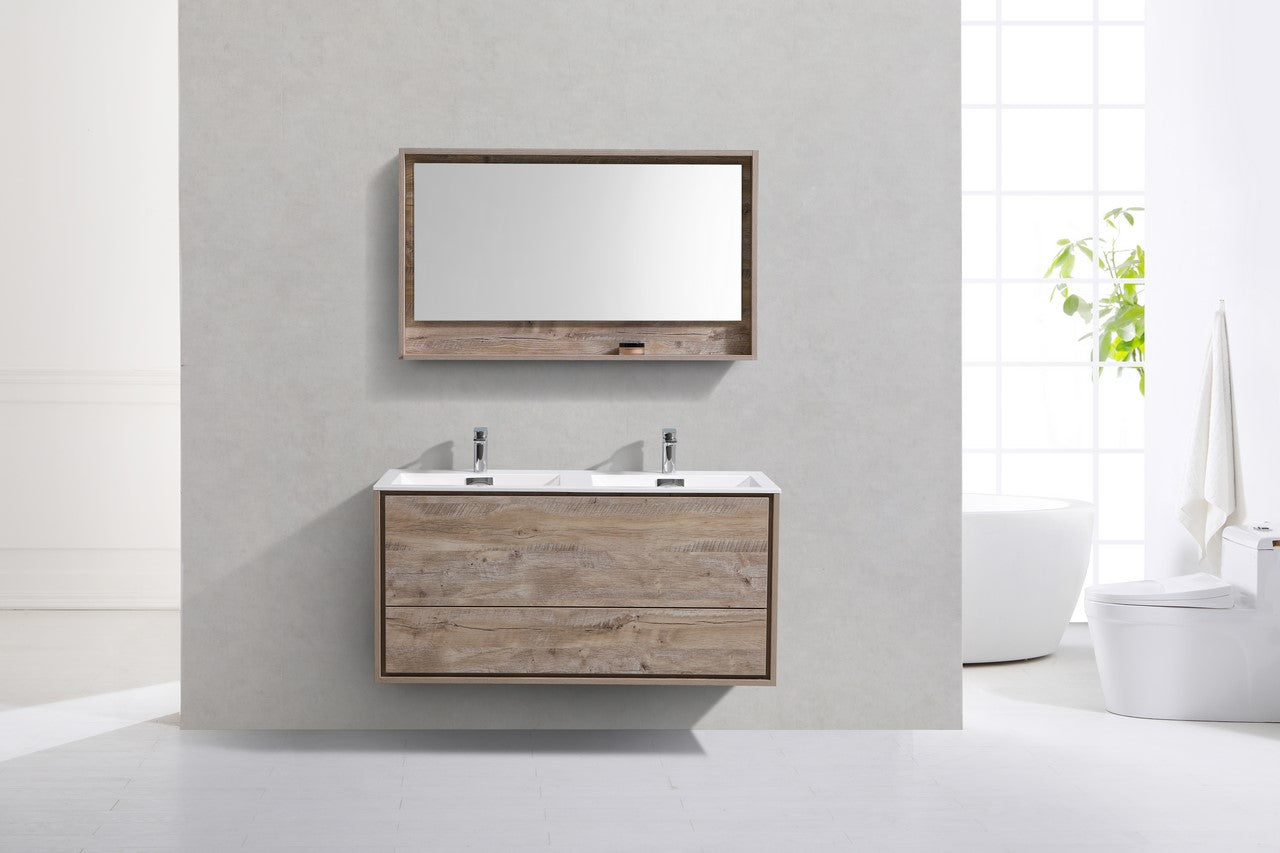 De Lusso 48″ Double Sink Nature Wood Wall Mount Modern Bathroom Vanity