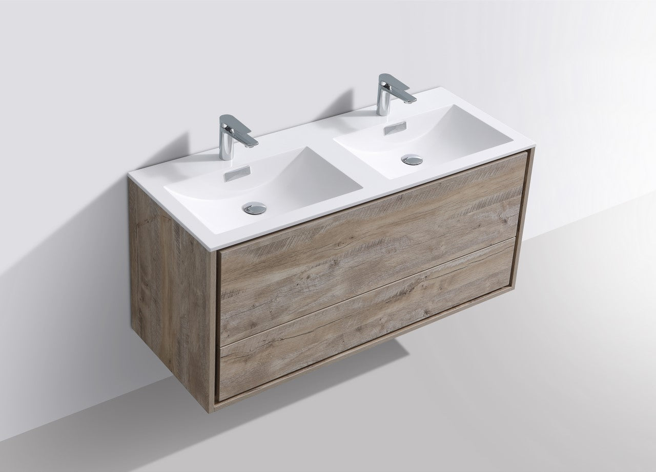 De Lusso 48″ Double Sink Nature Wood Wall Mount Modern Bathroom Vanity