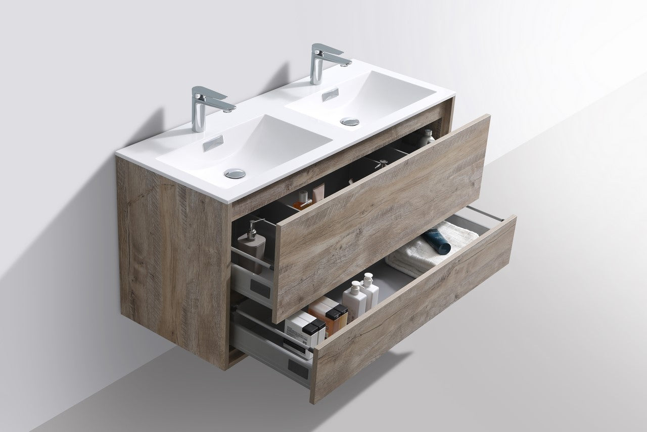 De Lusso 48″ Double Sink Nature Wood Wall Mount Modern Bathroom Vanity