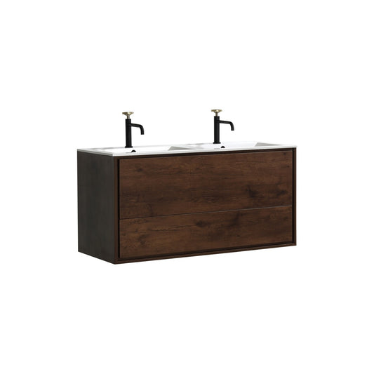 De Lusso 48″ Double Sink Rose Wood Wall Mount Modern Bathroom Vanity