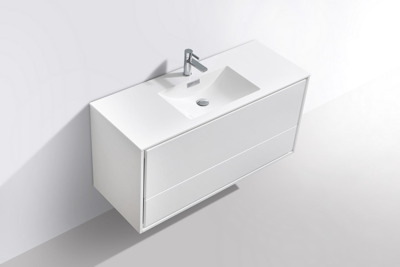 De Lusso 48″ Single Sink High Gloss White Wall Mount Modern Bathroom Vanity