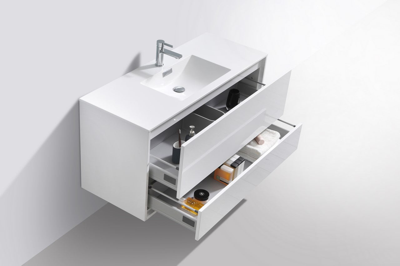 De Lusso 48″ Single Sink High Gloss White Wall Mount Modern Bathroom Vanity
