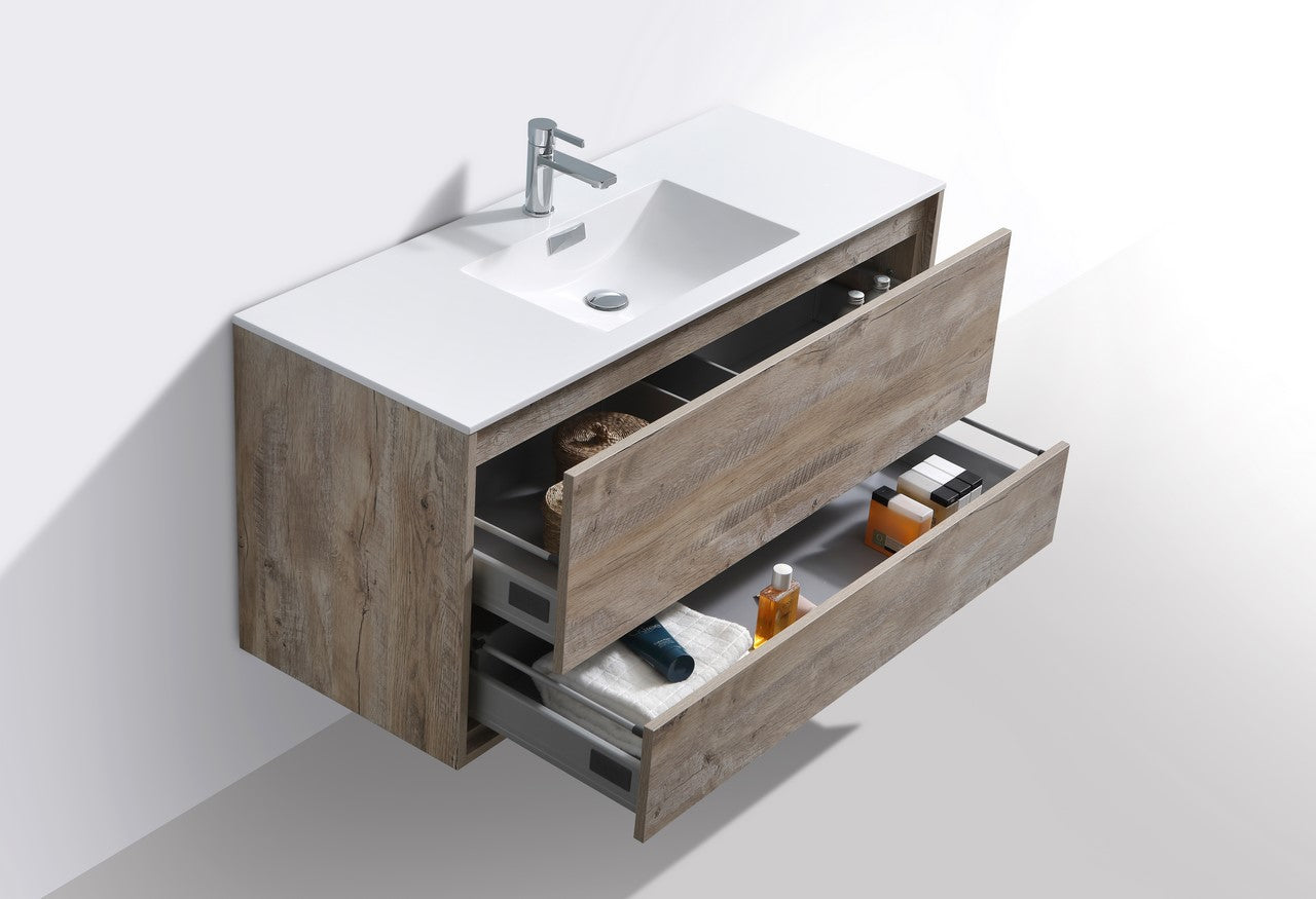 De Lusso 48″ Single Sink Nature Wood Wall Mount Modern Bathroom Vanity