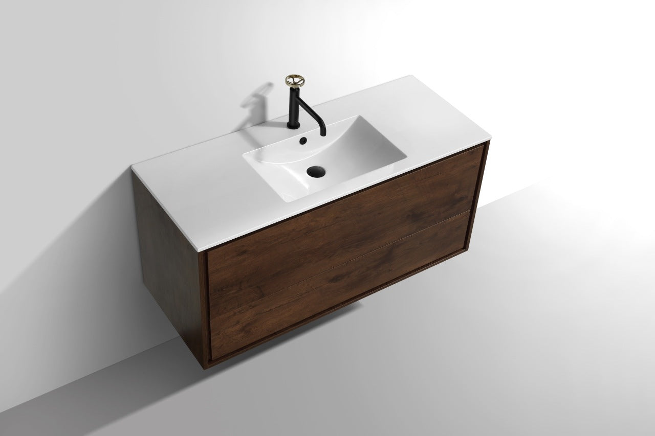 De Lusso 48″ Single Sink Rose Wood Wall Mount Modern Bathroom Vanity