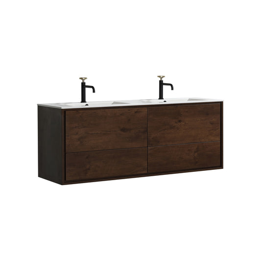 De Lusso 60″ Double Sink Rose Wood Wall Mount Modern Bathroom Vanity