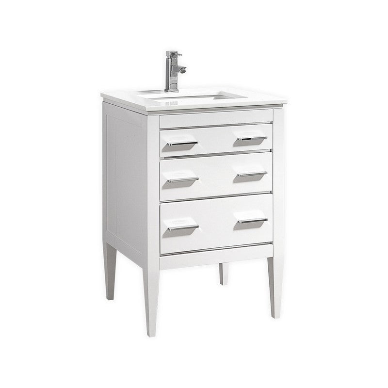 Eiffel 24” High Gloss White Vanity W/ White Counter Top