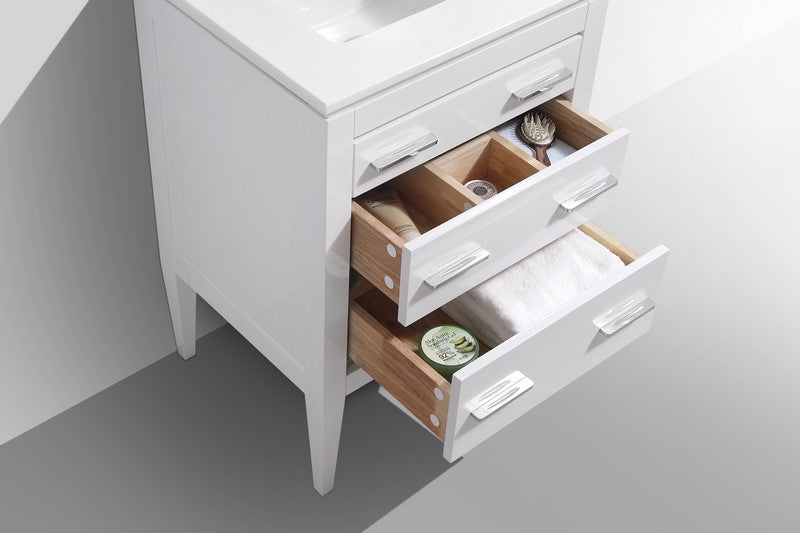 Eiffel 24” High Gloss White Vanity W/ White Counter Top