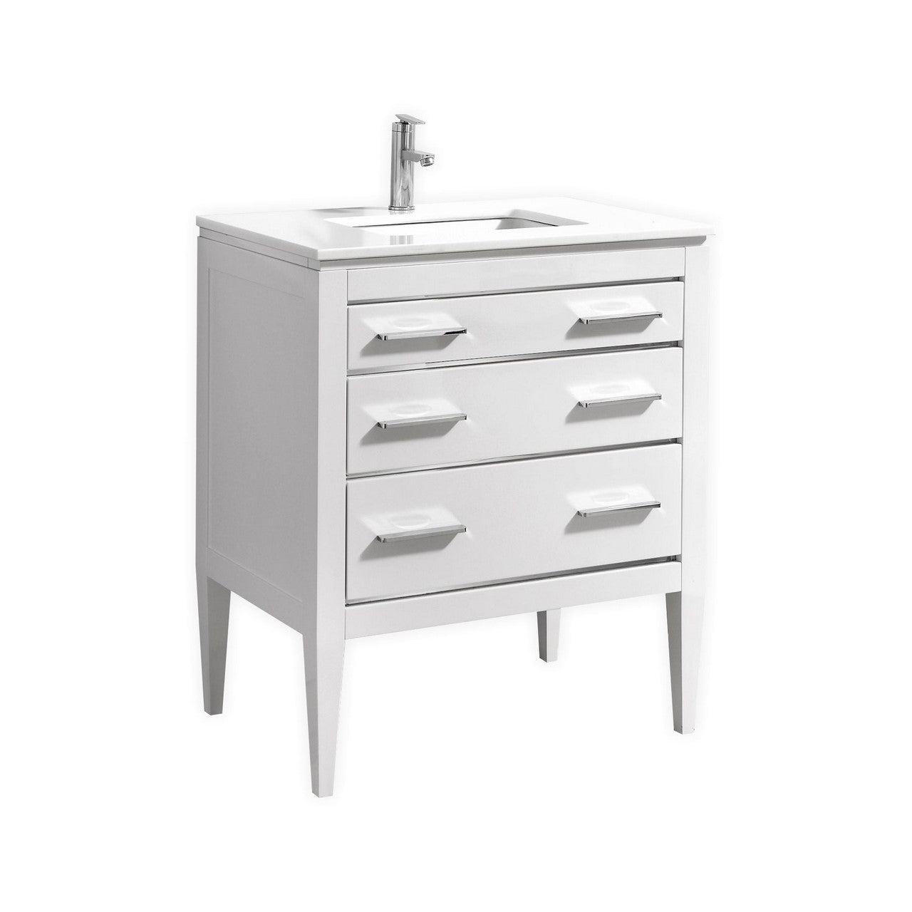 Eiffel 30” High Gloss White Vanity W/ White Countertop