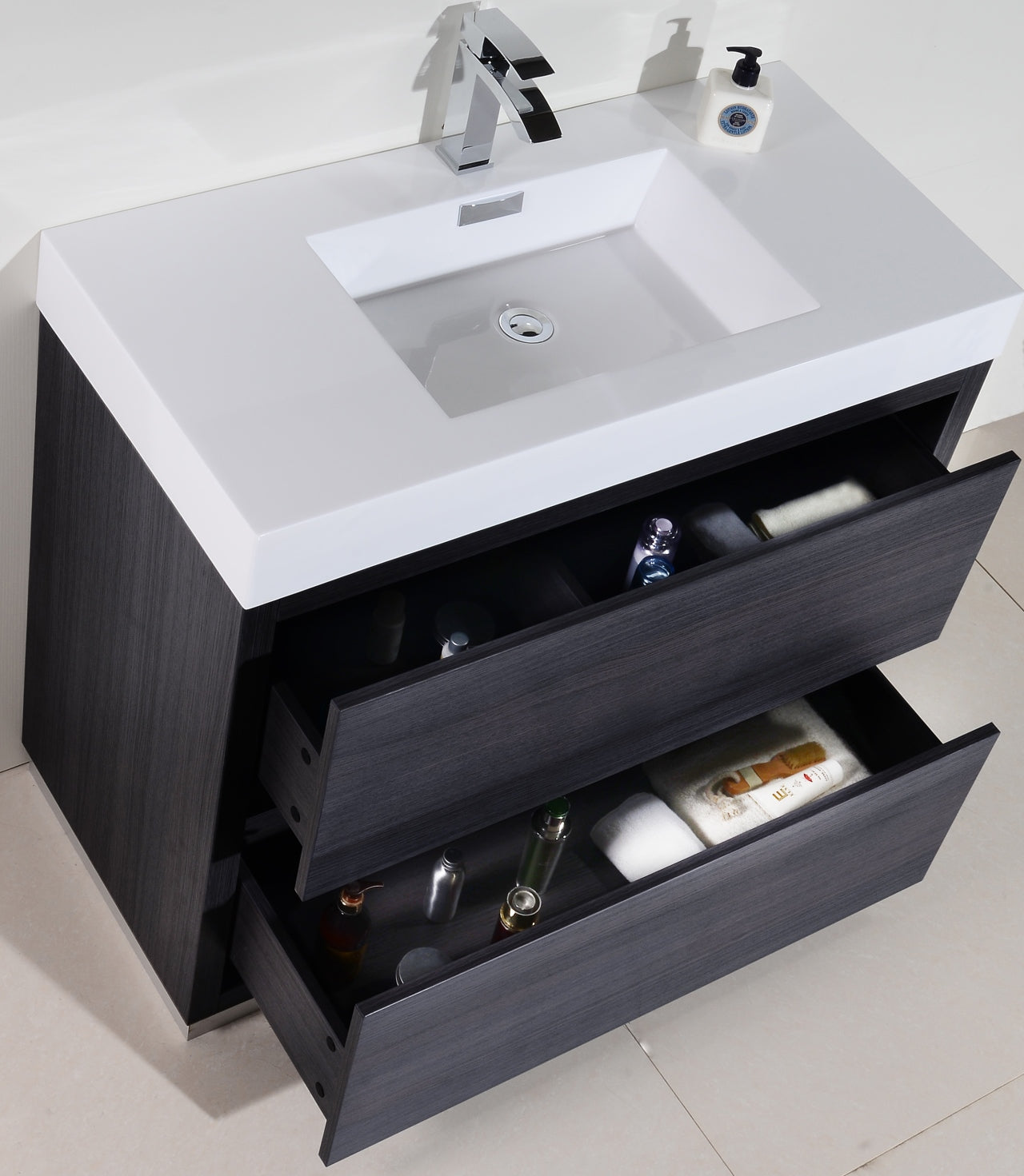 Bliss 40″ Gray Oak Free Standing Modern Bathroom Vanity