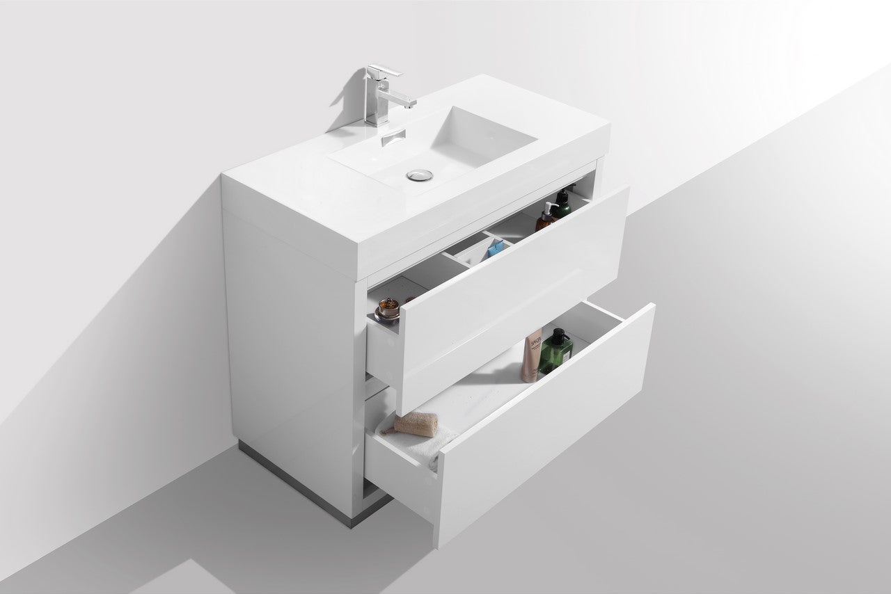 Bliss 40″ High Gloss White Free Standing Modern Bathroom Vanity